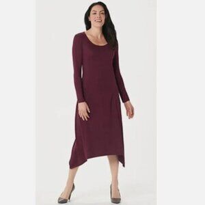 NEW Dark Wine Sz Small Casual Soft Stretchy Microfiber Long Sleeve Dress